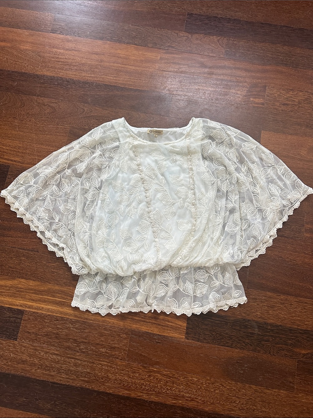 Democracy Cream Lace Leaf-Embroidered Blouse